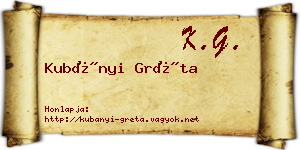 Kubányi Gréta névjegykártya